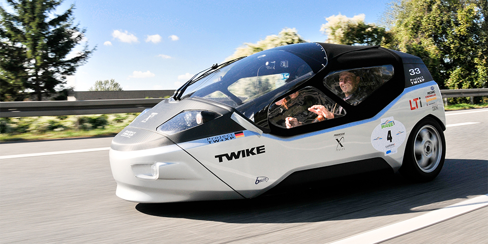 TWIKE 4 technology demonstrator driving on a public road