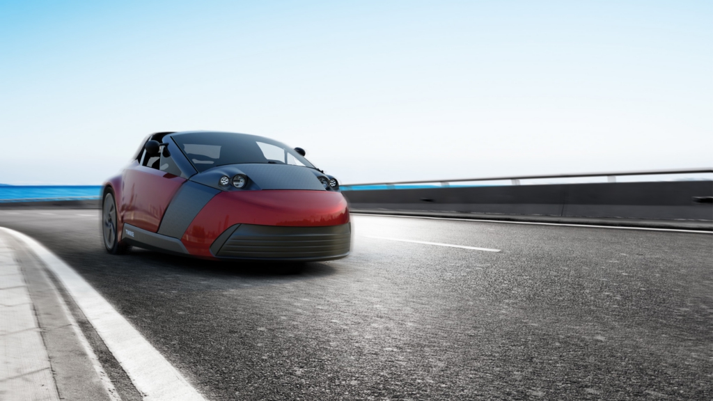 Open-top TWIKE 5 electric vehicle shown as a sporty cabriolet.