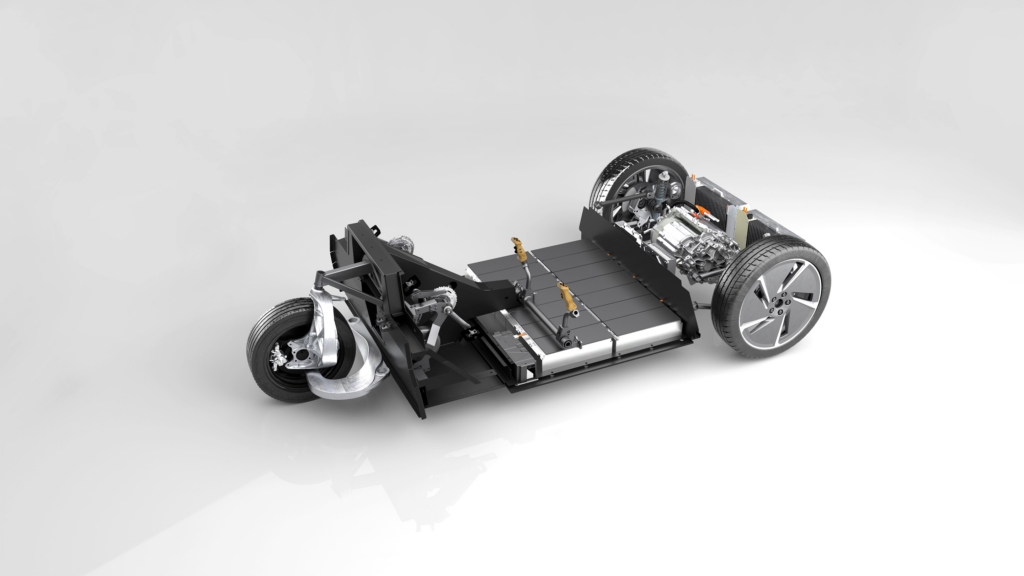 Close-up of the TWIKE 5's electric powertrain system and components.