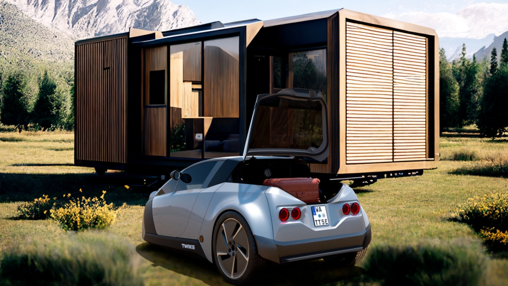 TWIKE electric vehicle on a long-distance road trip through scenic landscapes.