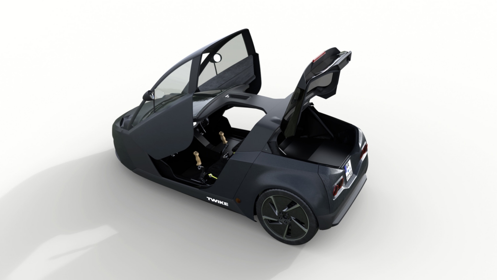 TWIKE navigating city streets as an innovative solution for urban transport with room for two people and luggage