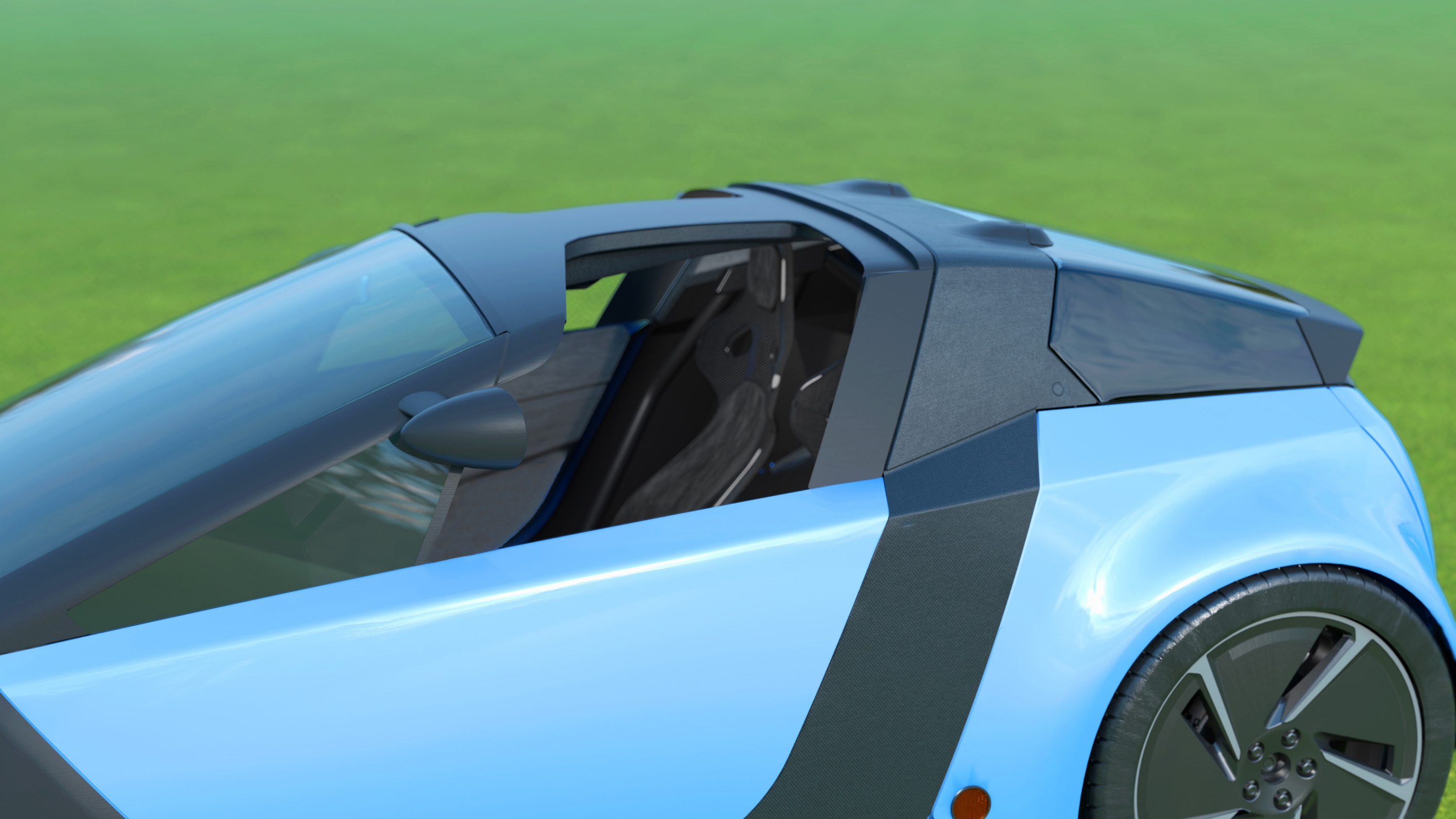Blue Twike 5 convertible electric car with open roof