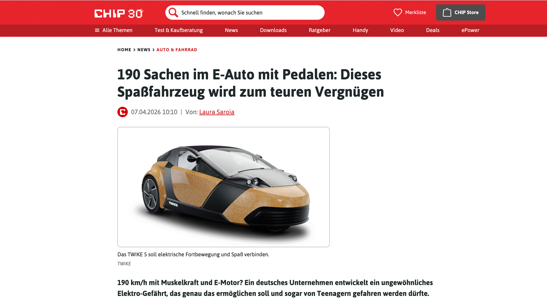article from chip30 about twike and its efficiency